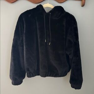 Express Black Faux Fur Hoodie XS